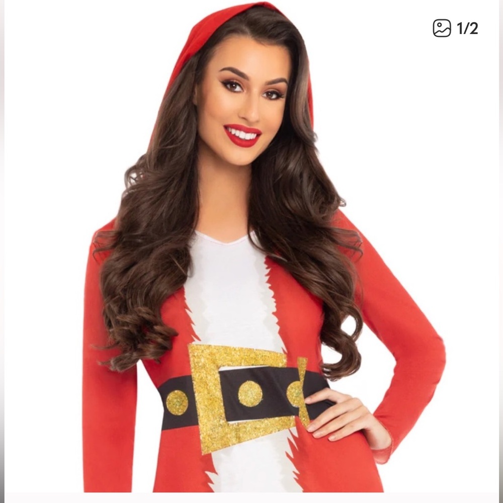 Leg Avenue Red Santa T-Shirt Dress with Gold Accents